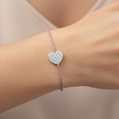 Pav Heart Pendant Bracelet With Chain - Eight