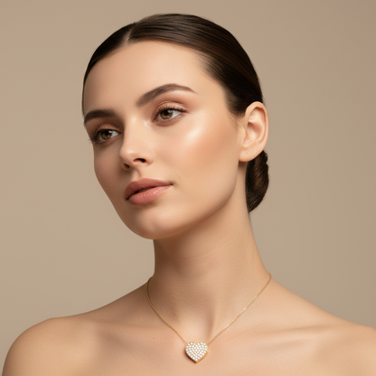 Pav Diamond Heart Pendant In White Gold - Seventeen