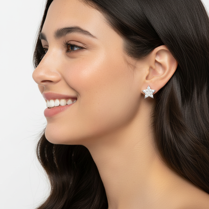 Pav Diamond Star Stud Earrings With Screw Back - Five
