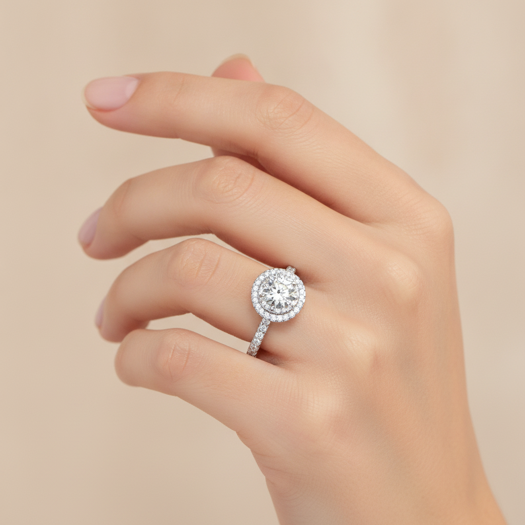 Terrific Halo Diamond Ring In 925 Sterling Silver - Thirteen