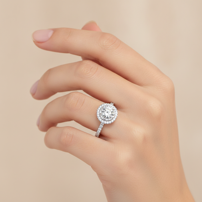 Terrific Halo Diamond Ring In 925 Sterling Silver - Thirteen