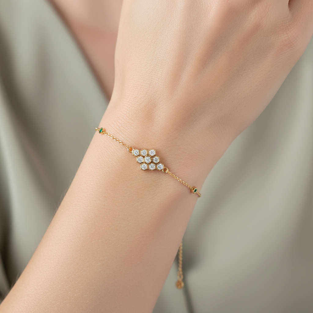Diamond Cluster Bracelet With Green Emerald Accents - Eight