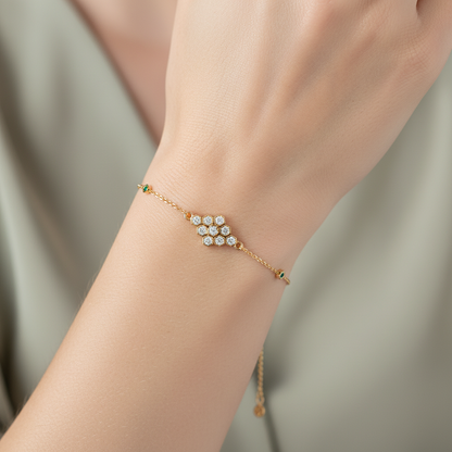 Diamond Cluster Bracelet With Green Emerald Accents - Eight