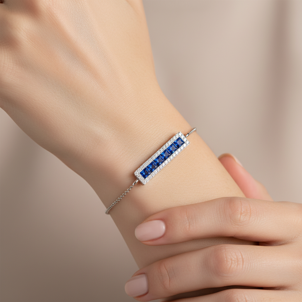 Blue Sapphire And Diamond Bar Bracelet - Eight