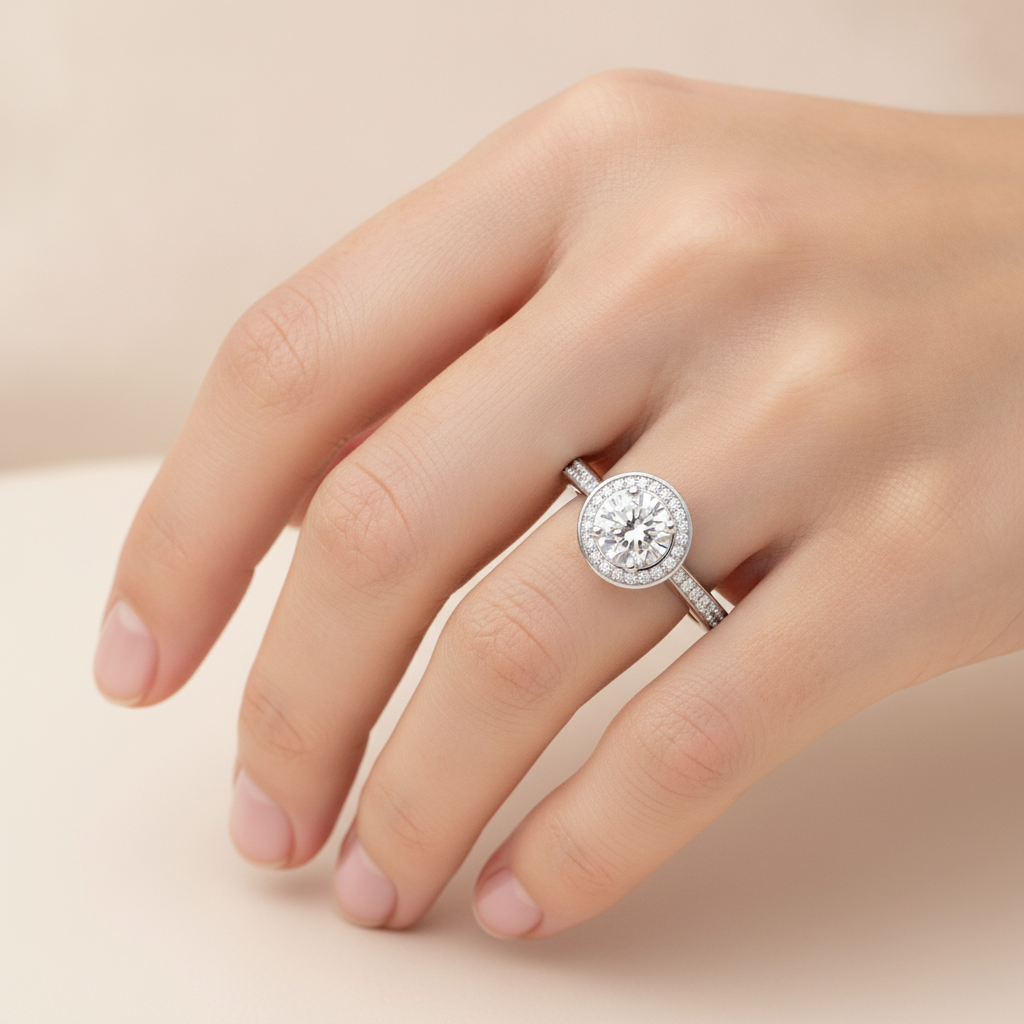 Gulony Classic Halo Diamond Engagement Ring In 925 Sterling Silver - Thirteen