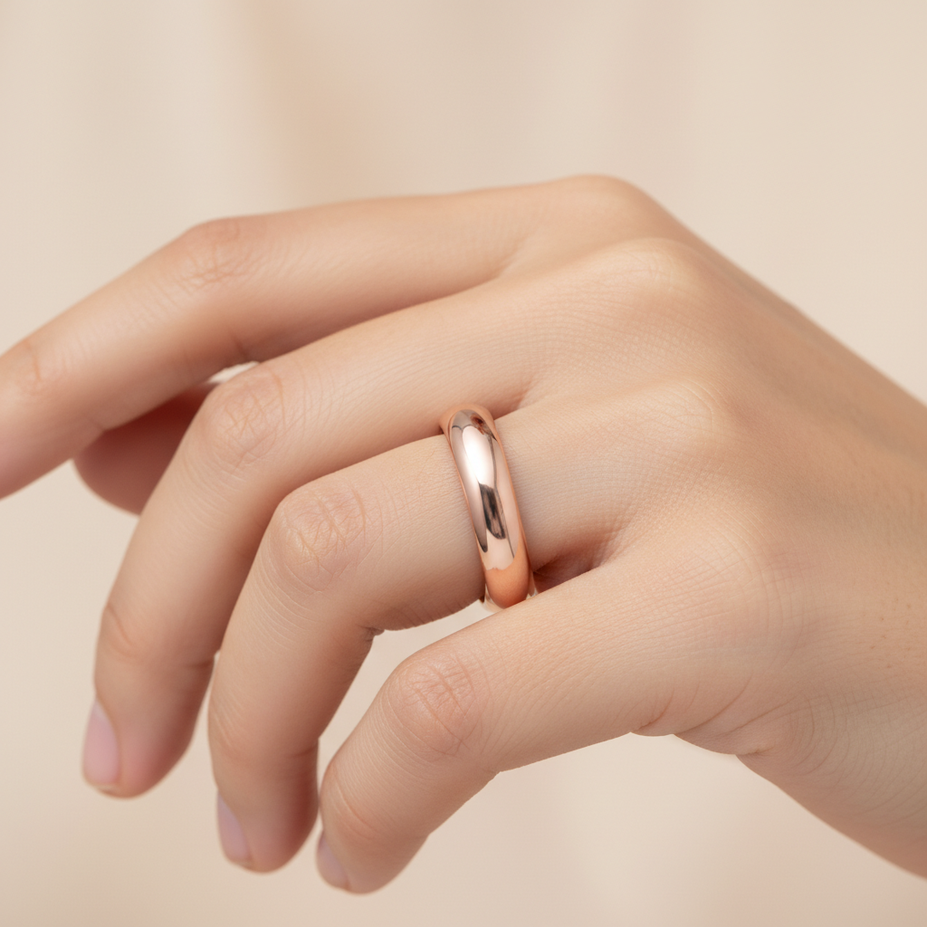 Rose Gold Polished Comfort Fit Wedding Band Ring - Fourteen