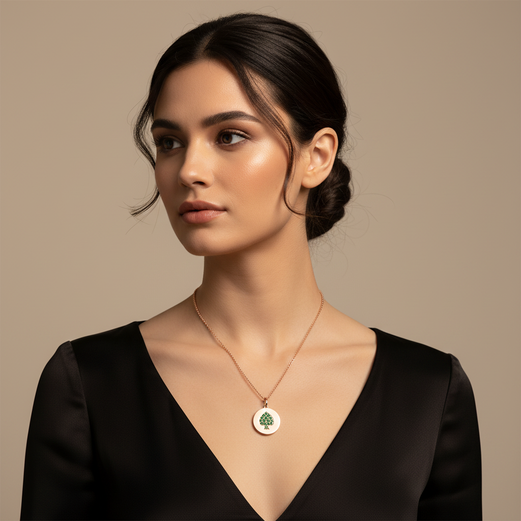 Emerald Spade Disc Pendant Necklace - Five