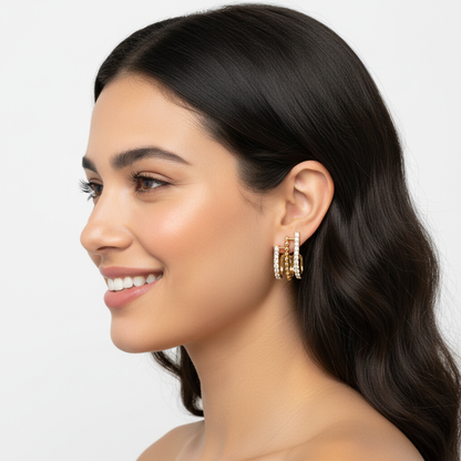 Multirow Beaded And Pav Bar Stud Earrings - Five