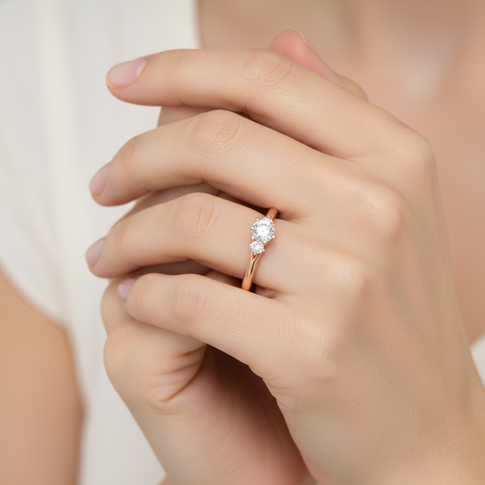 0.5Ct Center Diamond Rose Gold Three Stone Diamond Engagement Ring