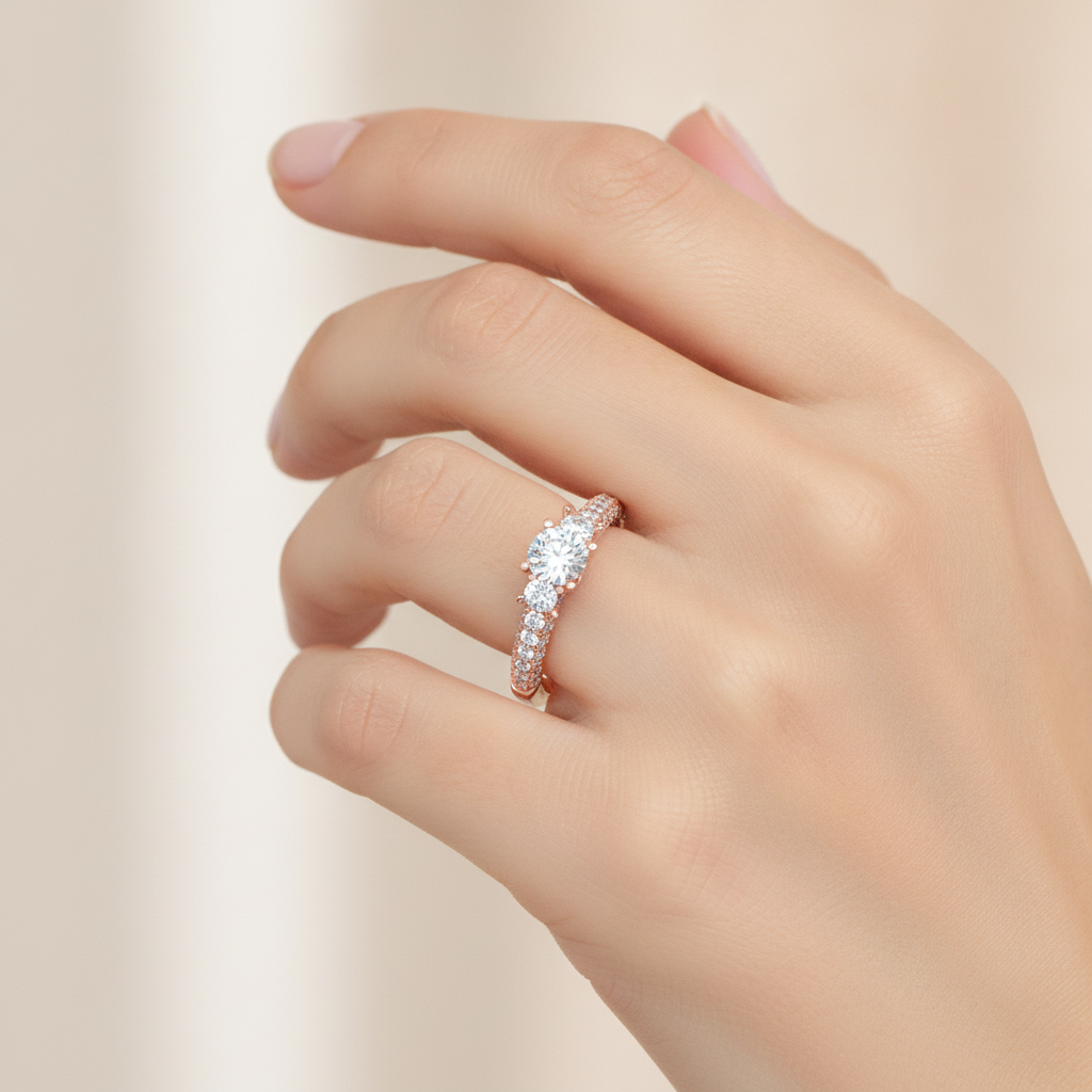 Vivir Tri Stone Ring In 925 Sterling Silver - Thirteen