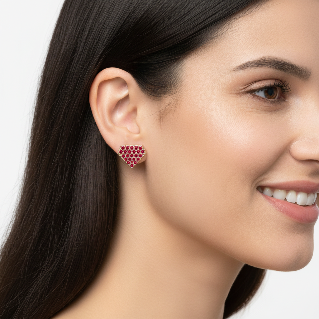 Pink Sapphire Pav Diamondshaped Stud Earrings - Five