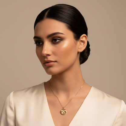 Diamond Bow Disc Pendant Necklace - Four