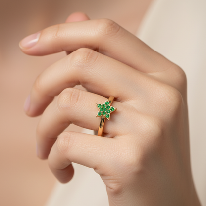 Emerald Star Cluster Ring With Pav Gemstones - Eight