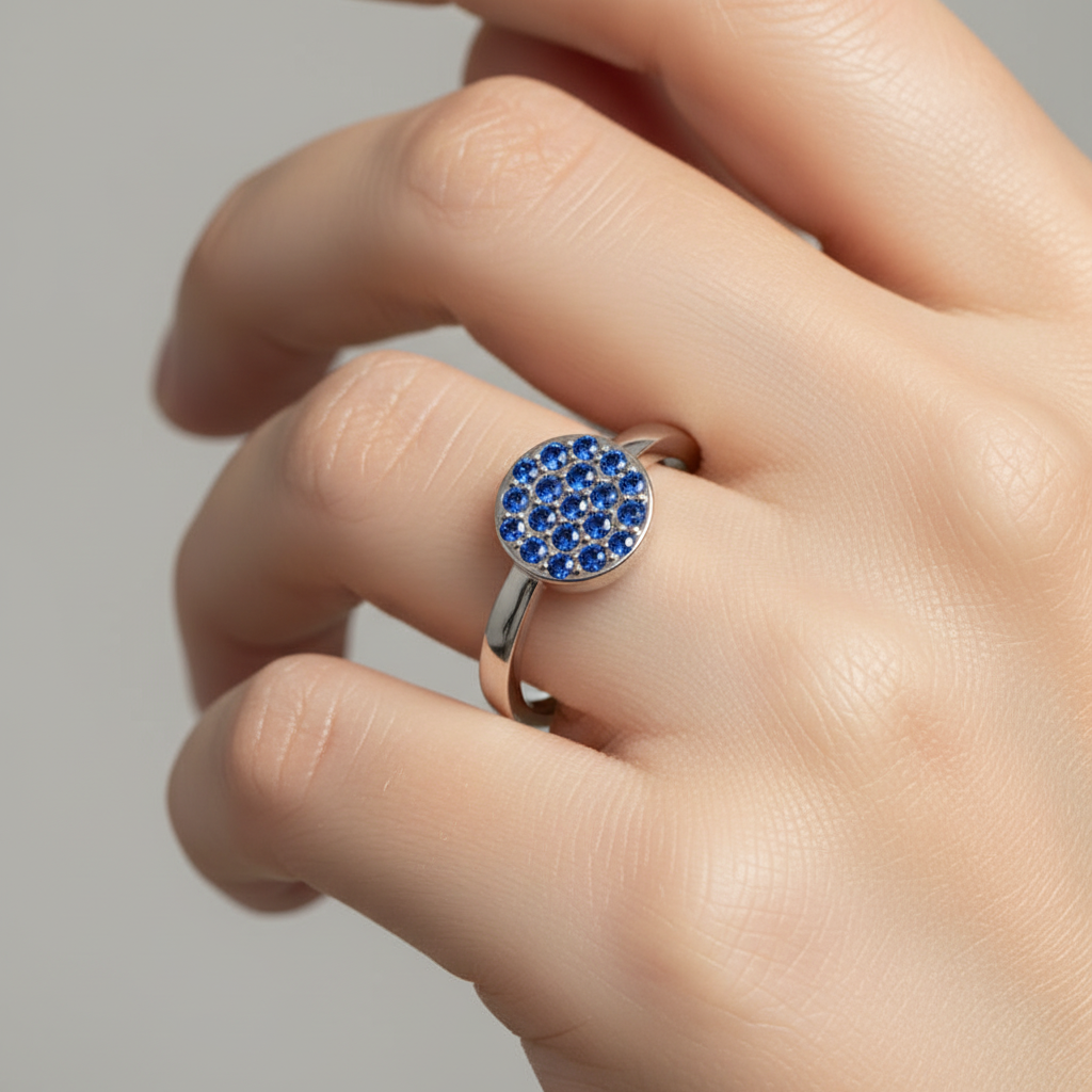 Blue Sapphire Cluster Pav Ring - Eight