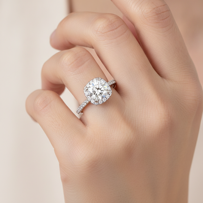 Comely Halo Solitaire Ring - Thirteen