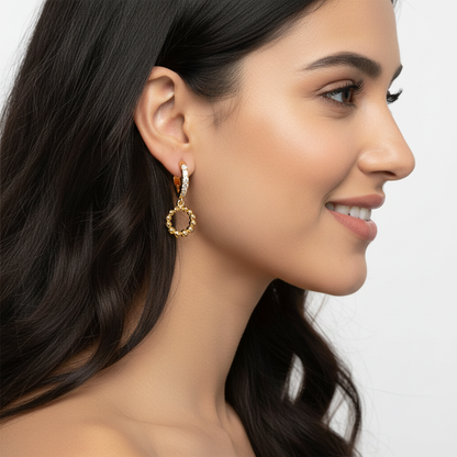 Pav Huggie Hoop Earrings With Beaded Circle Drop Charms - Five