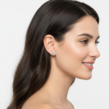 Heart Shaped Diamond Stud Earrings In White Gold - Five