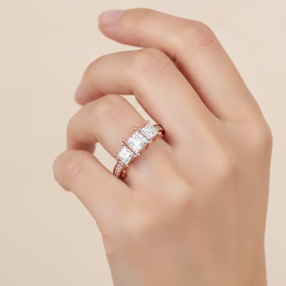 Ablaze Tri Stone Ring In 925 Sterling Silver - Thirteen