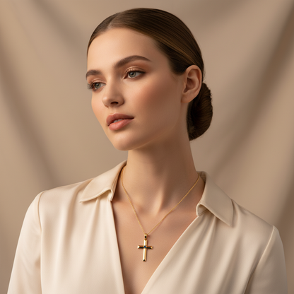 Blue Diamond Cross Pendant Necklace With Chain - Five