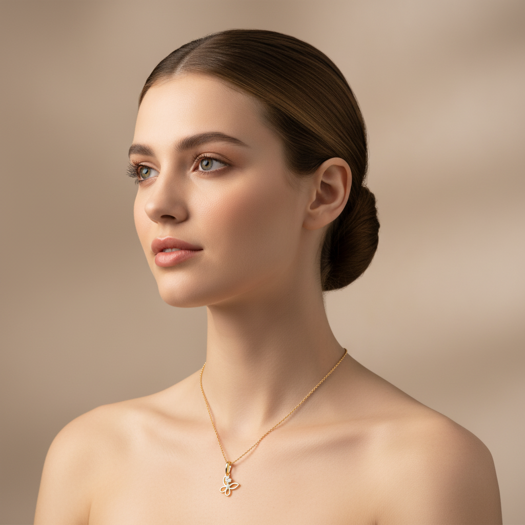 Delicate Butterfly Pendant Necklace With Crystal Accents - Seven