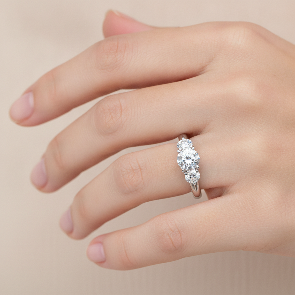 Pretty Three Round Shaped Diamond Ring - Thirteen