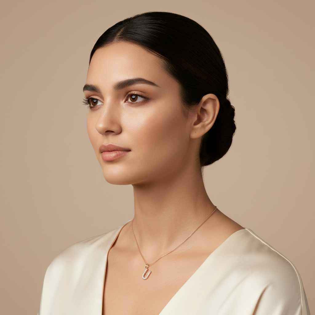 Rose Gold Diamond Letter U Charm Pendant