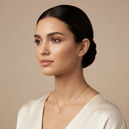 Rose Gold Diamond Letter U Charm Pendant