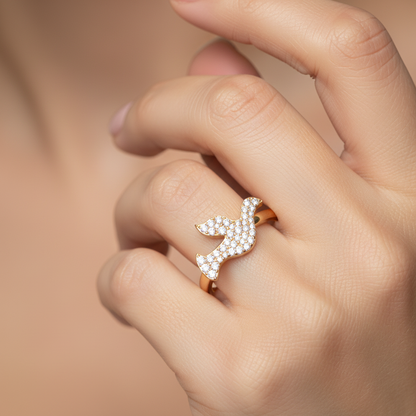 Pav Diamond Dove Bird Ring - Eight