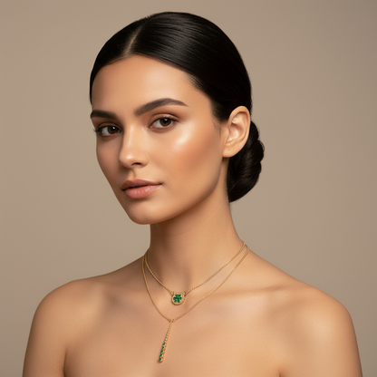 Emerald Flower Medallion And Bar Drop Layered Necklace - Five