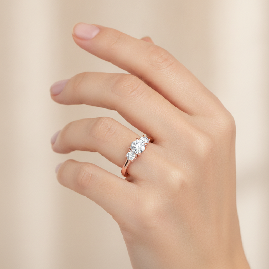 Burnished Tri Stone Ring In 925 Sterling Silver - Thirteen