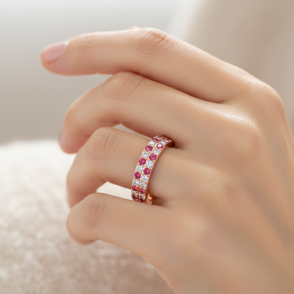 Double Row Ruby And Diamond Eternity Band Ring - Eight