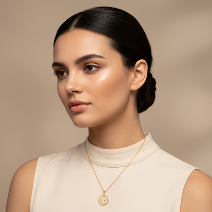 Pav Four Leaf Clover Disc Pendant Necklace - Five
