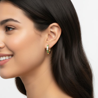 Diamond  And Gemstone Bezel Set Huggie Hoop Earrings In Yellow Gold - Eight