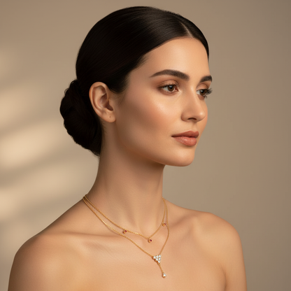Layered Honeycomb Ruby And Diamond Lariat Necklace - Eleven