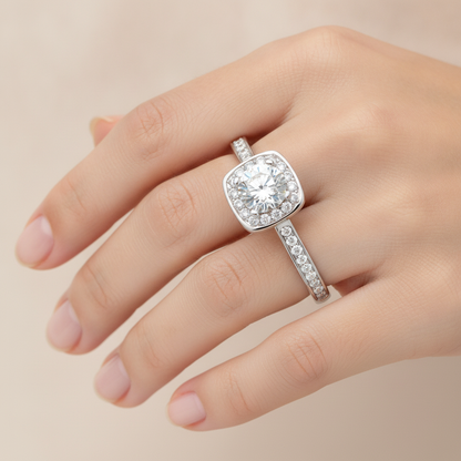 Dolly Diamond Halo Ring In 925 Sterling Silver - Thirteen