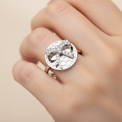 Honeycomb Disc Ring With Pav Bow Accent - Eight