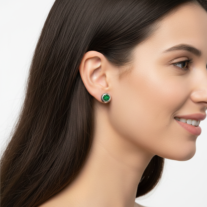Blue Crystal Bezel Set Stud Earrings - Eight