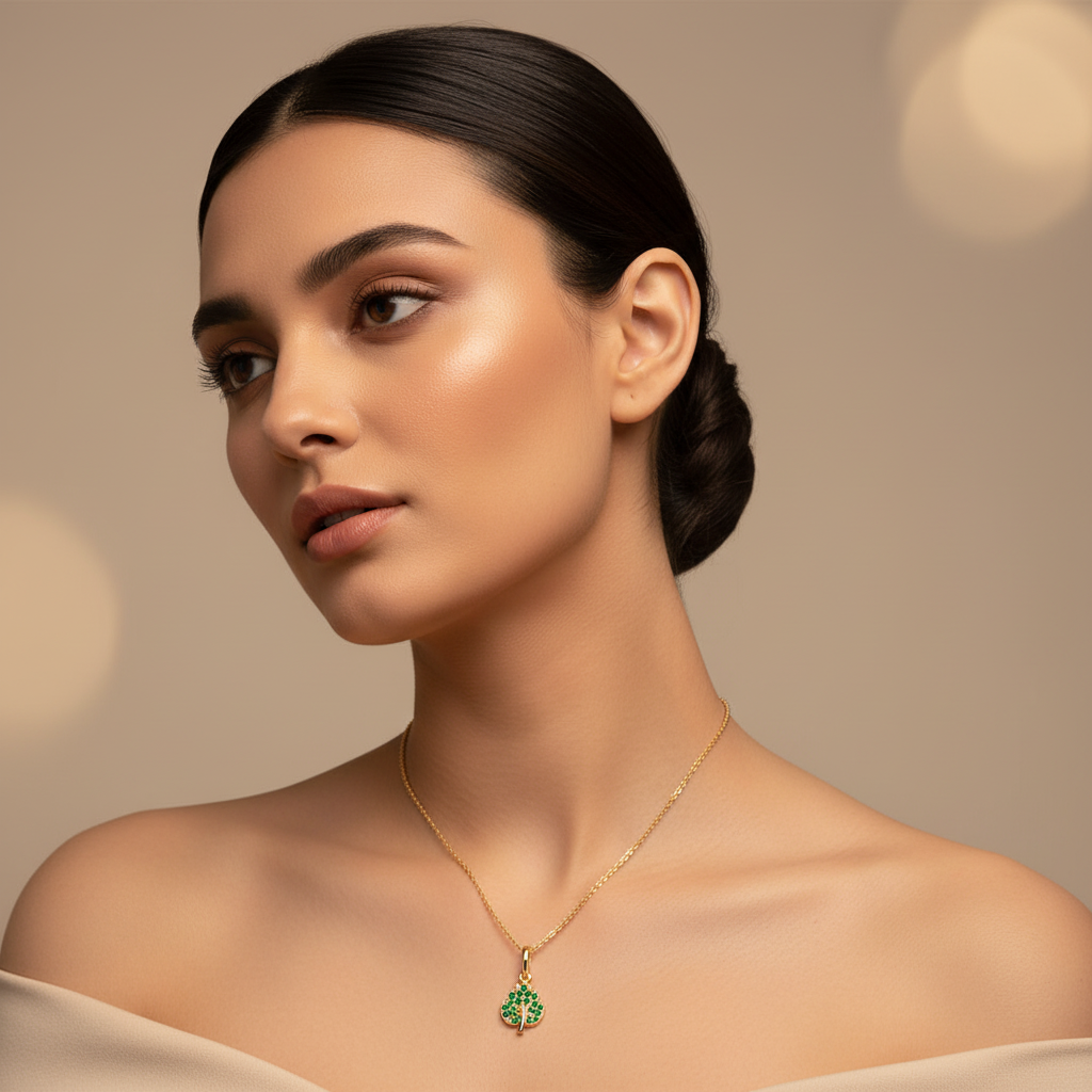 Emerald Tree Of Life Pendant Necklace With Chain - Two