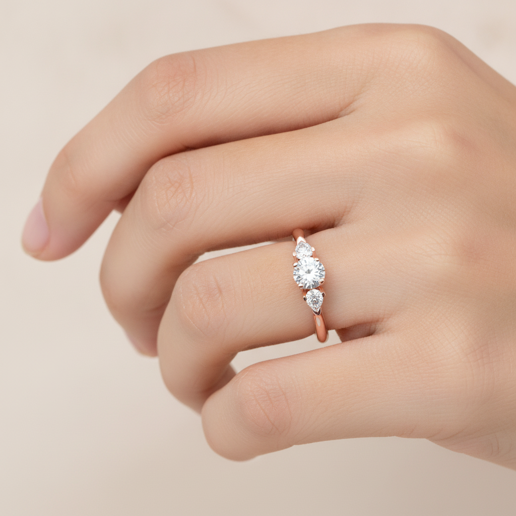 Effer Three Stone Diamond Engagement Ring In 925 Sterling Silver - Thirteen