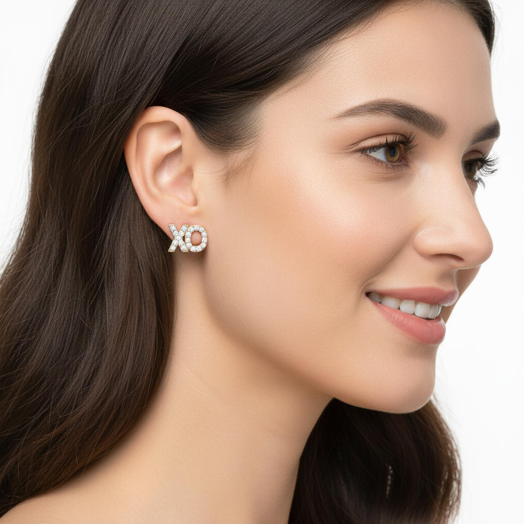 Xo Hugs And Kisses Diamond Stud Earrings With Screw Back - Five