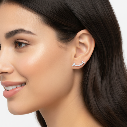 Curved Bar Pav Crystal Ear Jacket Stud Earrings - Five