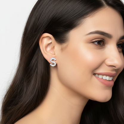 Dollar Sign Stud Earrings With Pav Crystals - Five