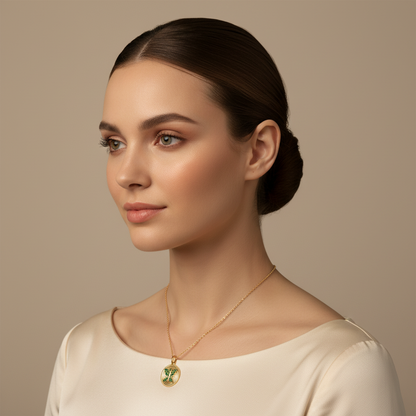 Emerald Gemini Zodiac Medallion Pendant Necklace - Four