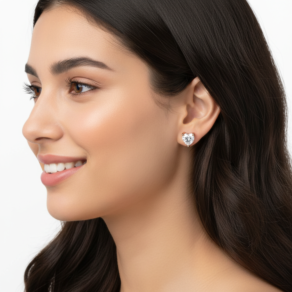 Heart Shape Diamond Stud Earrings In Gold - Five