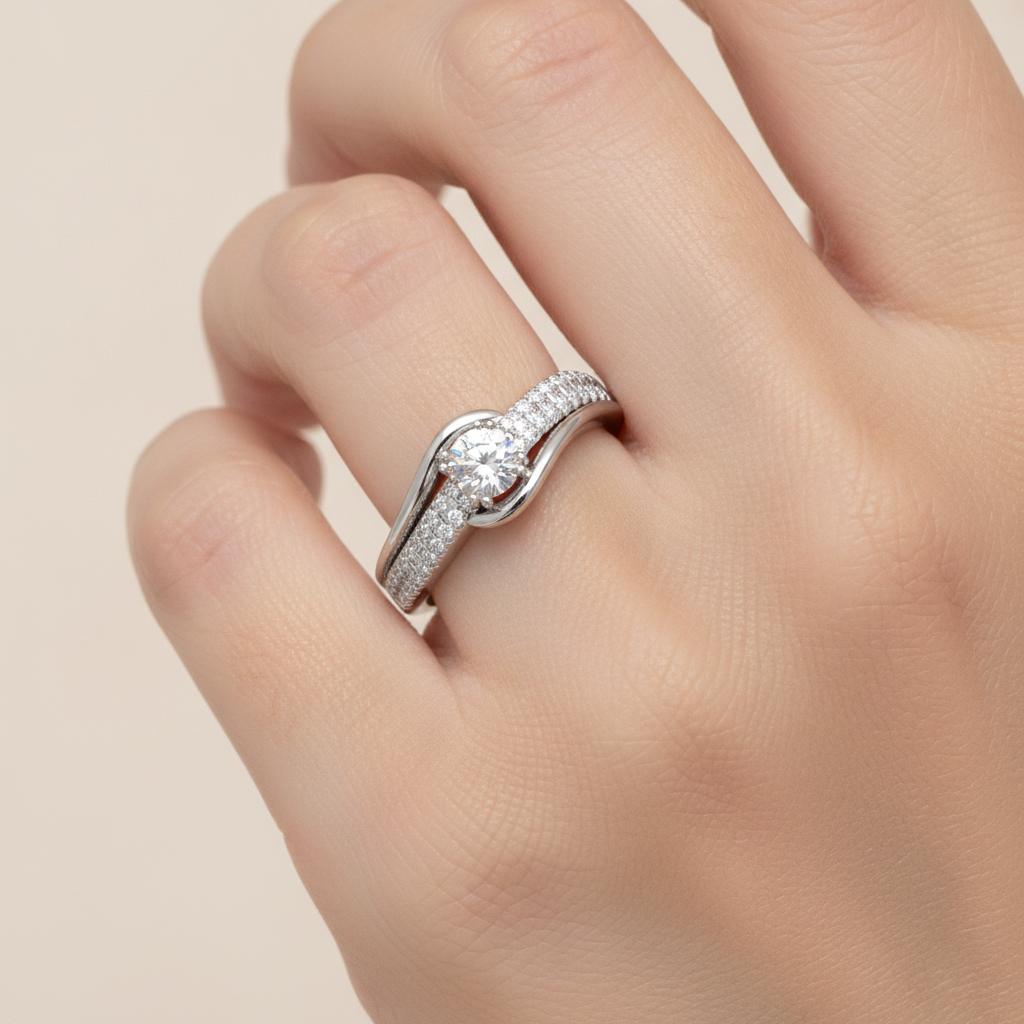 Shimmerin Halo Ring In 925 Sterling Silver - Thirteen