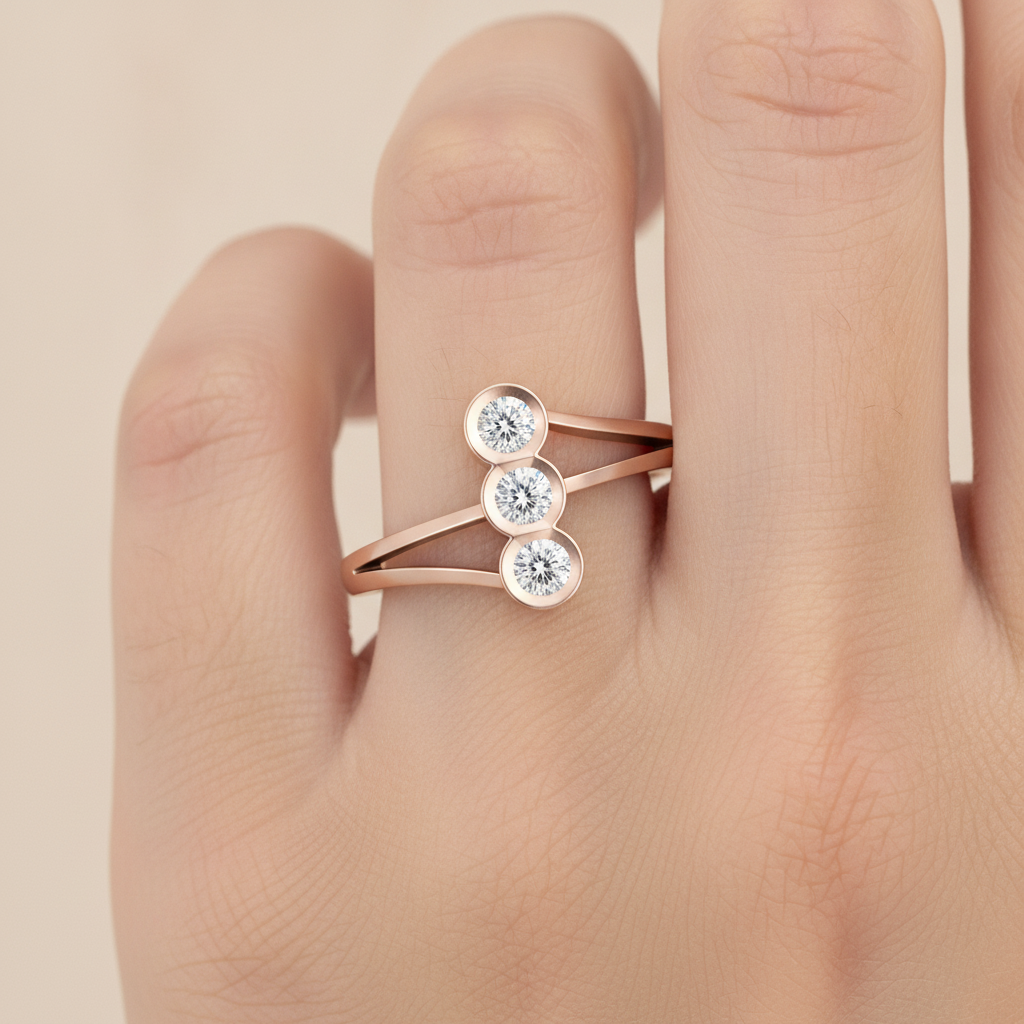 Cherry Glossy Tri Stone Ring In 925 Sterling Silver - Thirteen