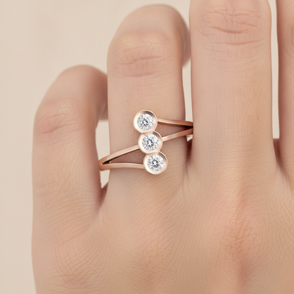 Cherry Glossy Tri Stone Ring In 925 Sterling Silver - Thirteen