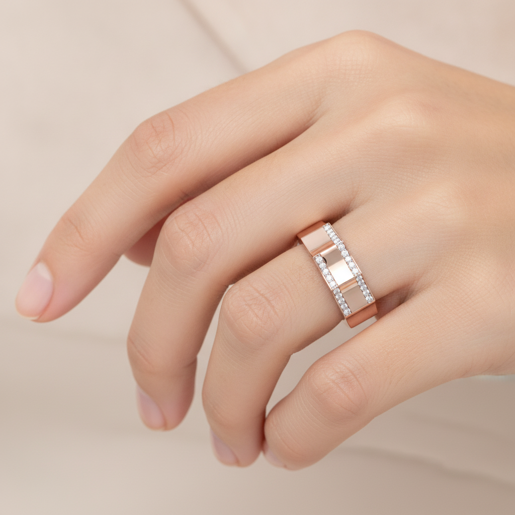 Oceane Broad Band Diamond Ring In 925 Sterling Silver - Thirteen