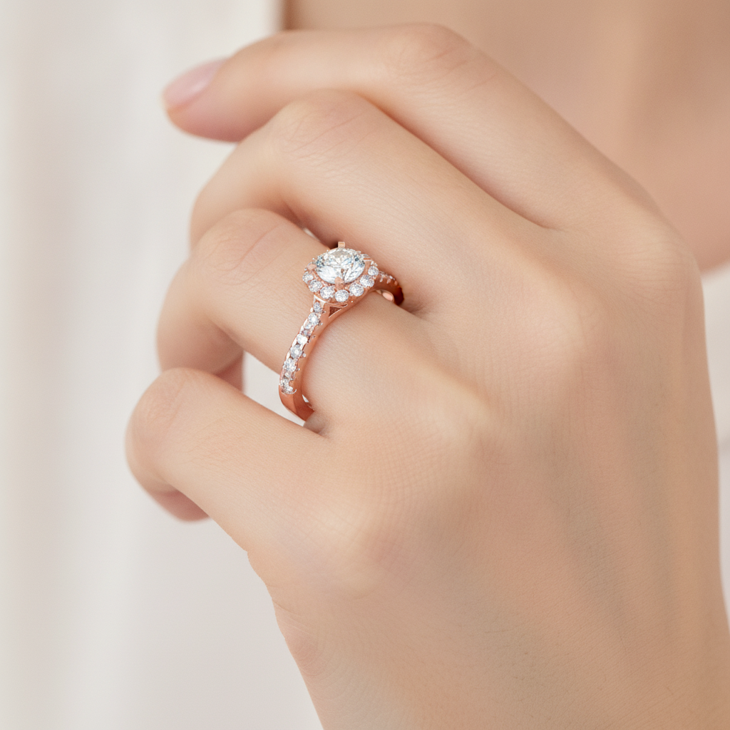 Cocktail Classic Halo Diamond Engagement Ring In 925 Sterling Silver - Fourteen