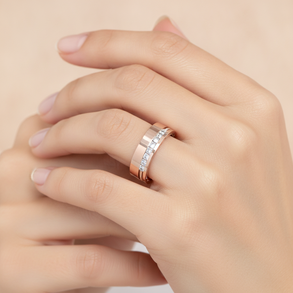 Bella Rosa Diamond Broad Band In 925 Sterling Silver - Thirteen